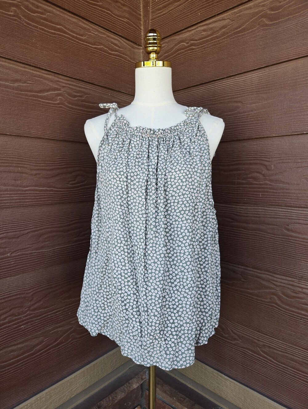 GAP Sleeveless Tie-Shoulder Floral Tank Top - Gray/White - 100% Rayon - Size XXL